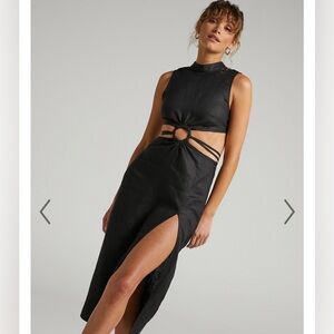 Showpo. Black Linen Ring Detail Midi Dress